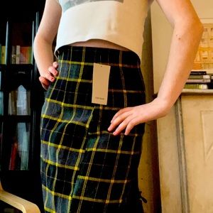 ZARA Green Plaid Check Midi Skirt Extra Small